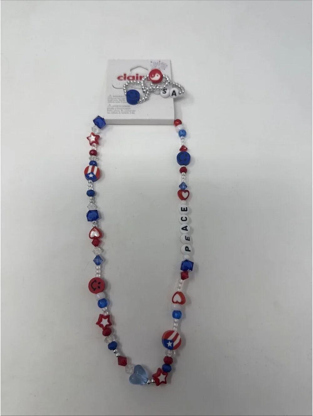 Peace Red White And Blue Necklace And Finger Bracelets